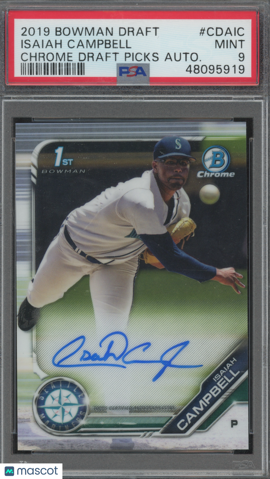 2019 Bowman Draft Chrome Draft Picks Autograph Isaiah Campbell #CDAIC PSA 9