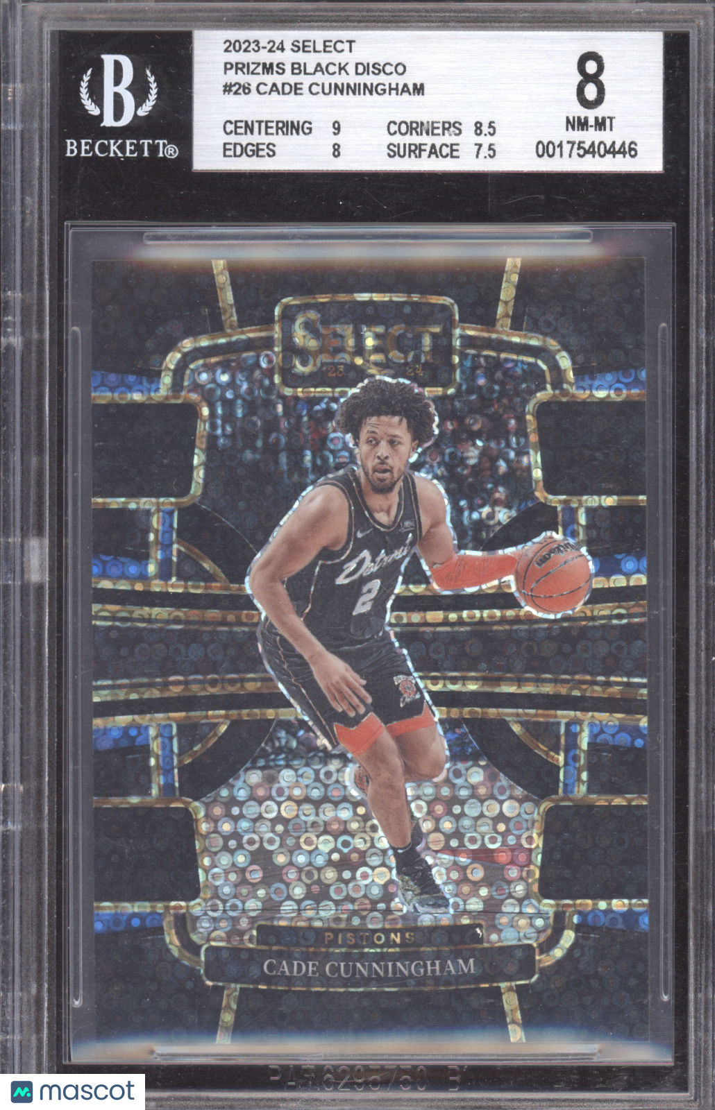 2023 Panini Select Cade Cunningham #26 Black Disco Prizm 1 of 1 BGS 8
