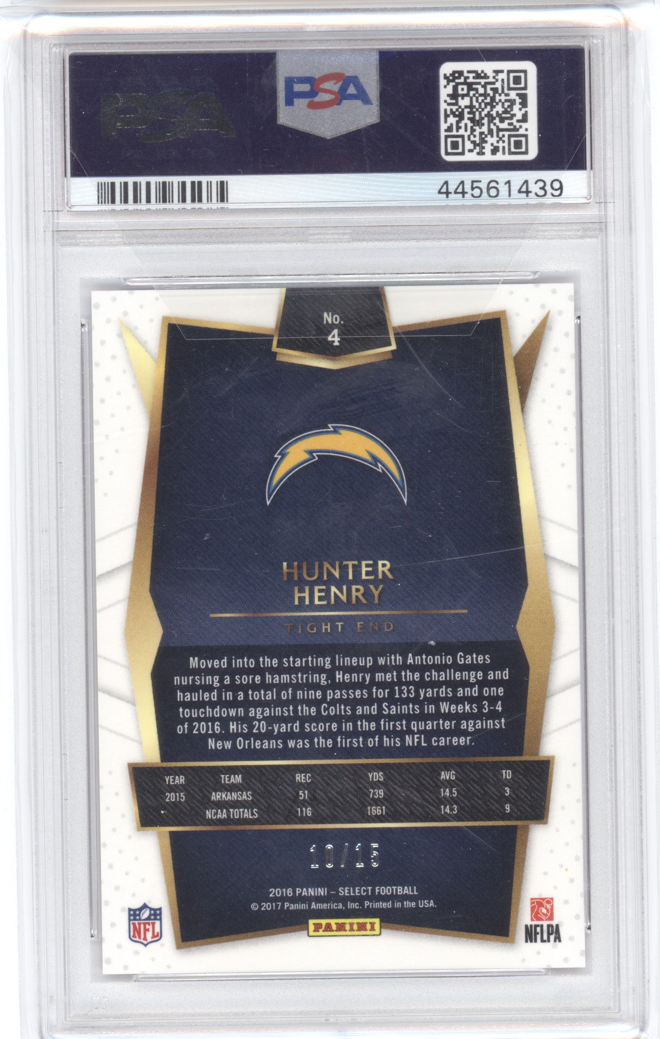 2016 Panini Select Hunter Henry #4 Pink Prizm RC 10/15 PSA 10