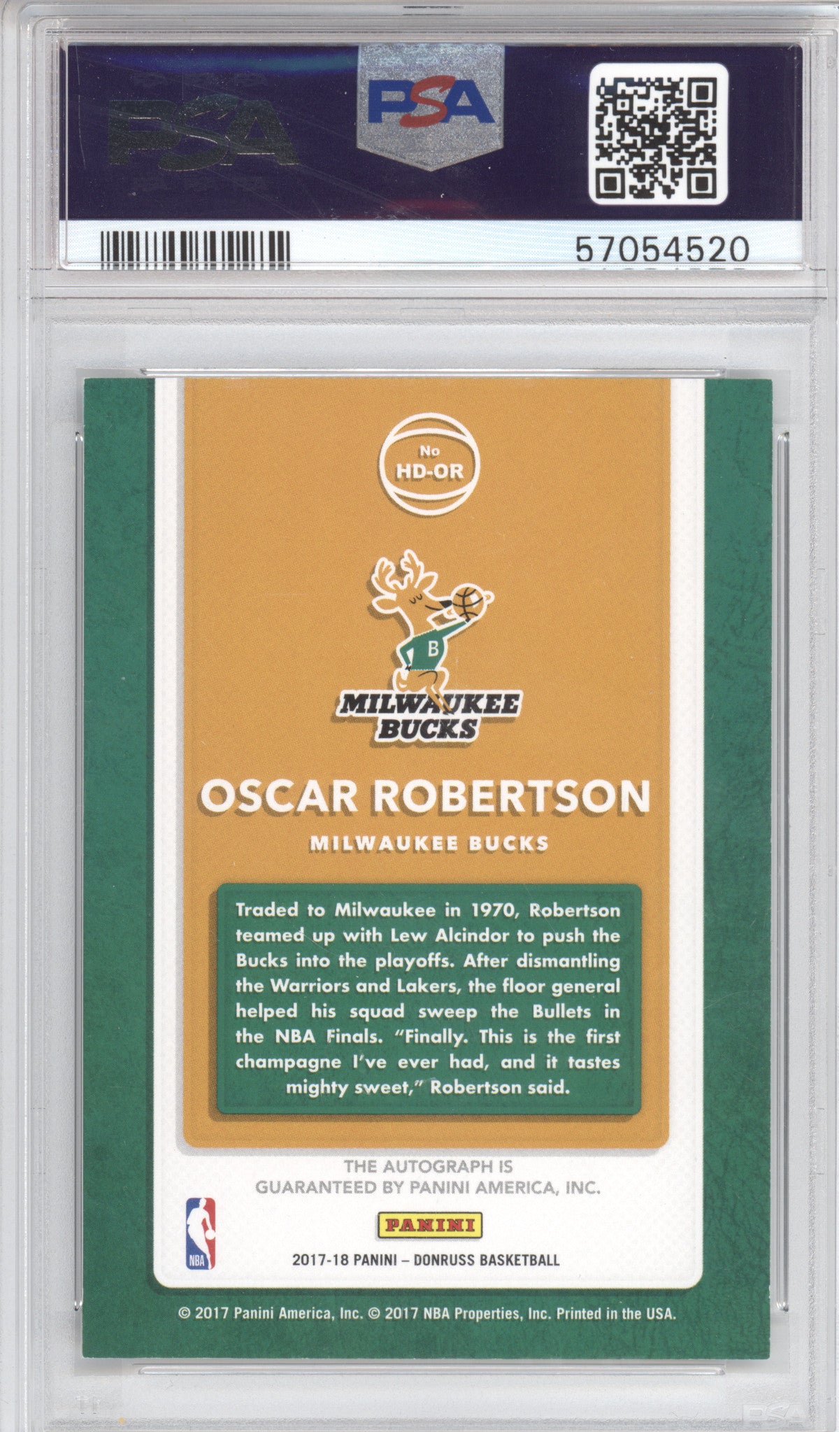 2017 Panini Donruss Hall Dominators Signatures Oscar Robertson #HDOR PSA 9