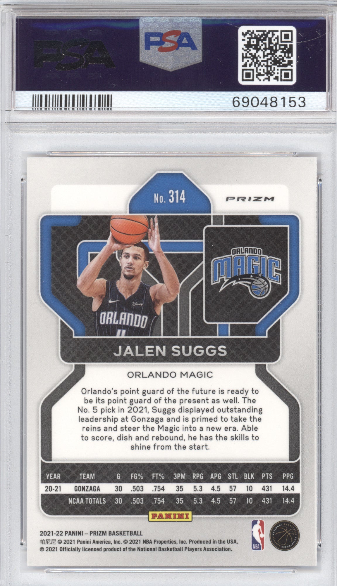 2021 Panini Prizm Jalen Suggs #314 Red White Blue PSA 10