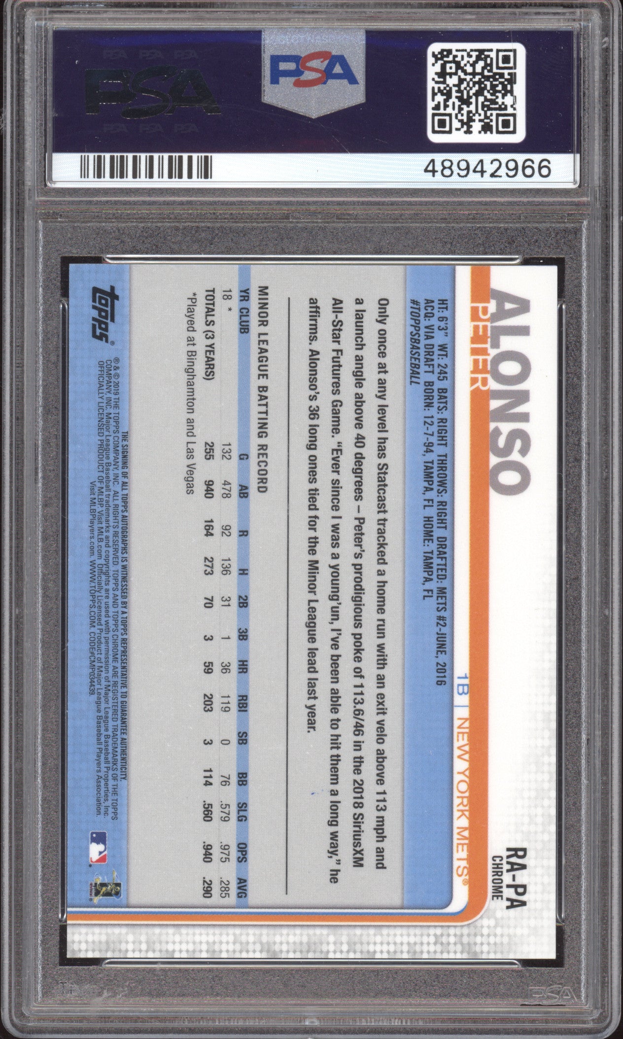 2019 Topps Chrome Rookie Autographs Peter Alonso #RA-PA PSA 10