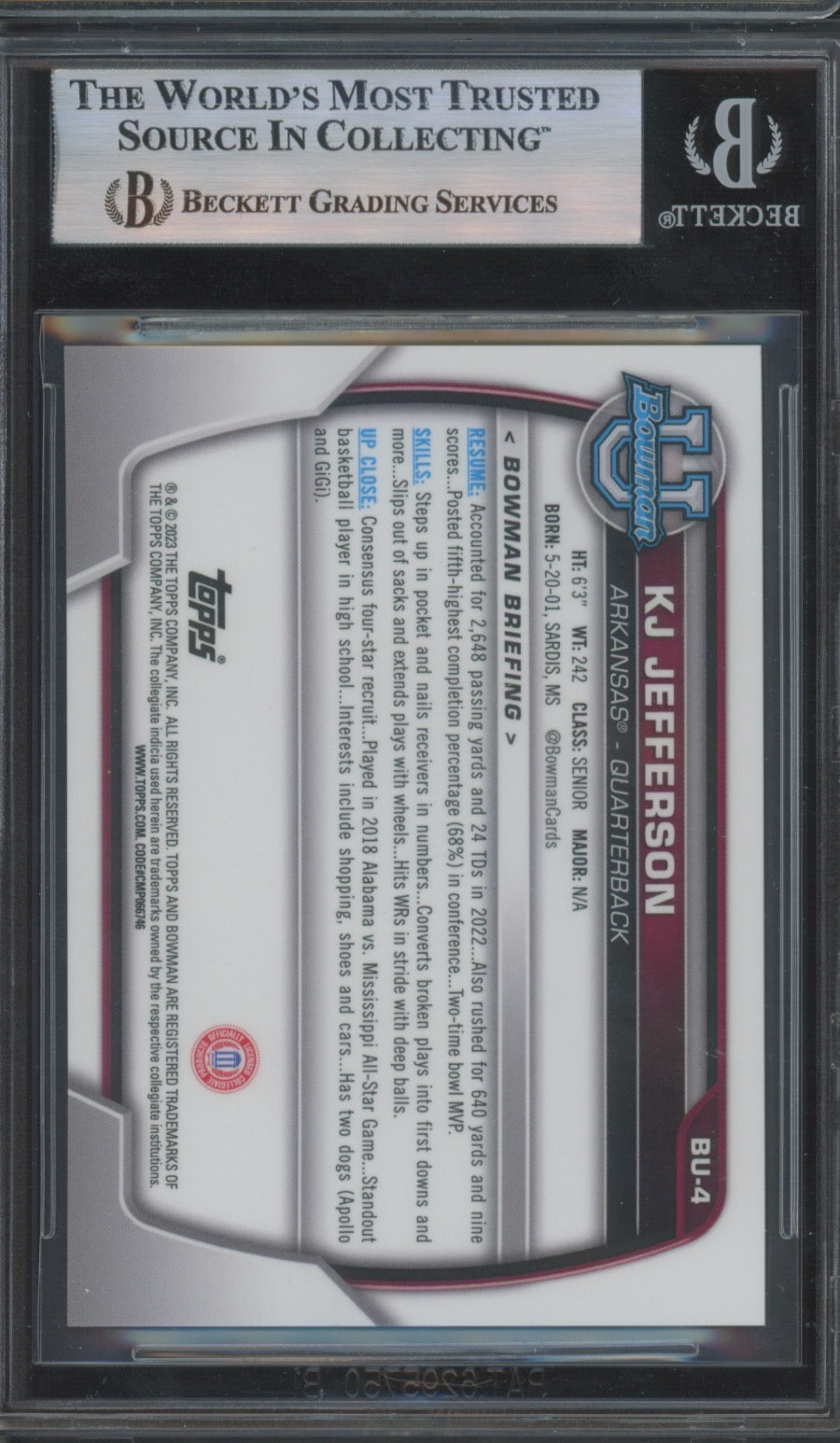 2023 Bowman Chrome University National Convention Orange Refractors KJ Jefferson #BU4 BGS 9