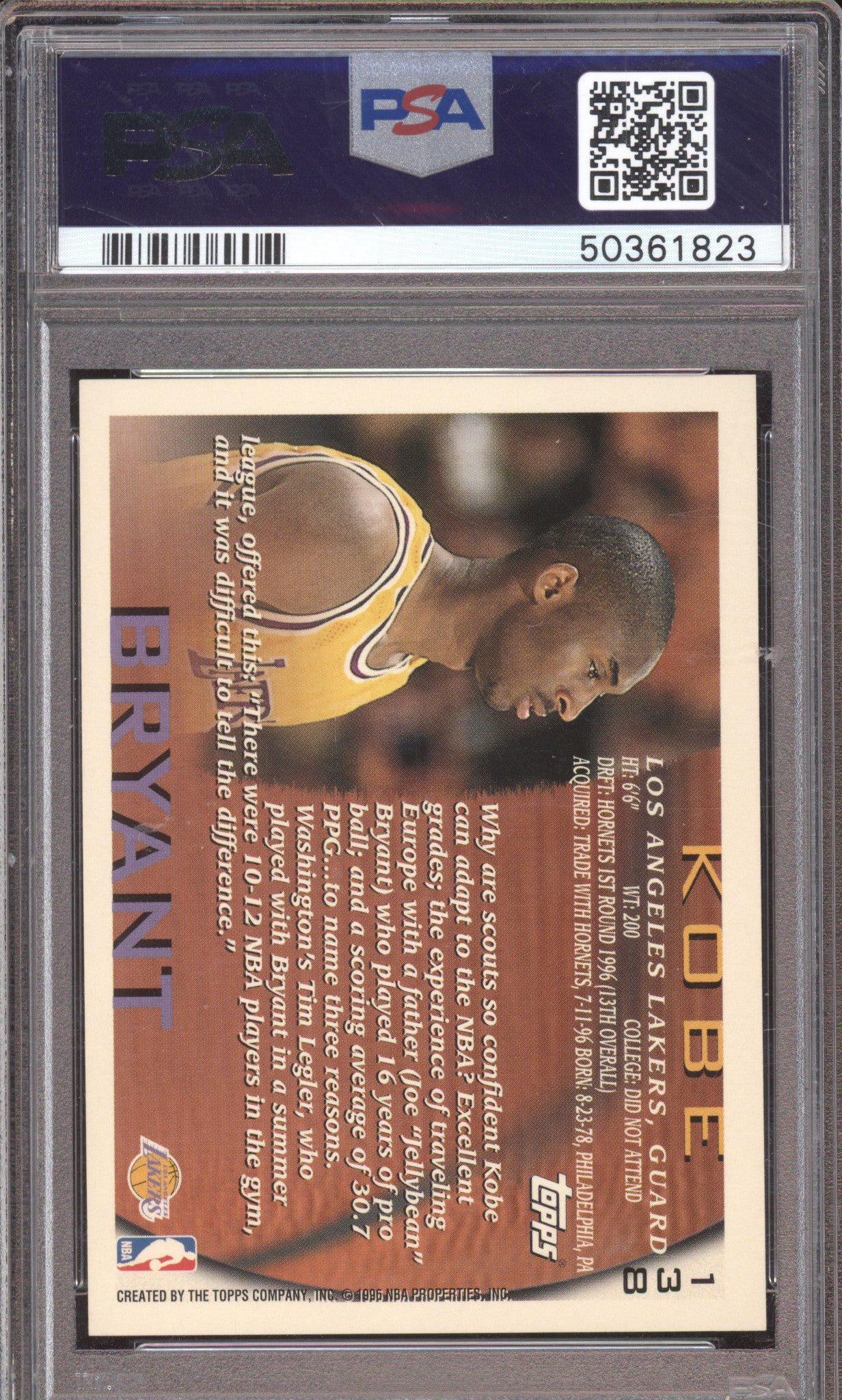 1996 Topps Kobe Bryant #138 RC PSA 9