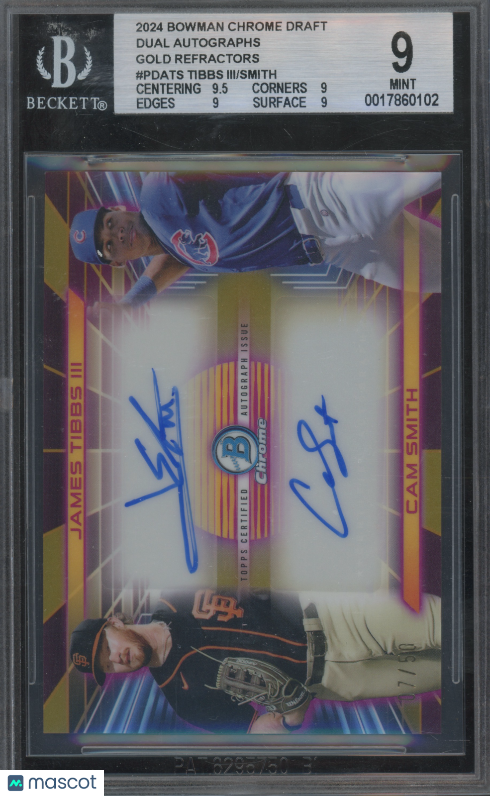 2024 Bowman Chrome Draft Autos Gold Cam Smith James Tibbs III #PDATS BGS Auto 9