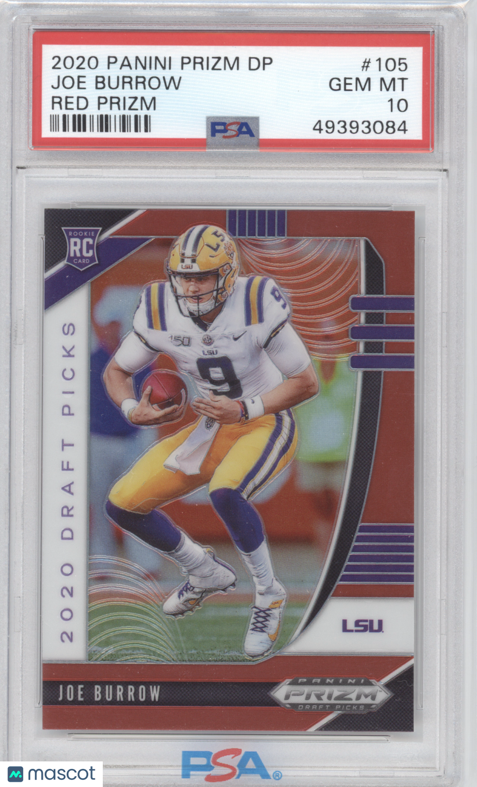 2020 Panini Prizm Draft Picks Joe Burrow #105 Red PSA 10