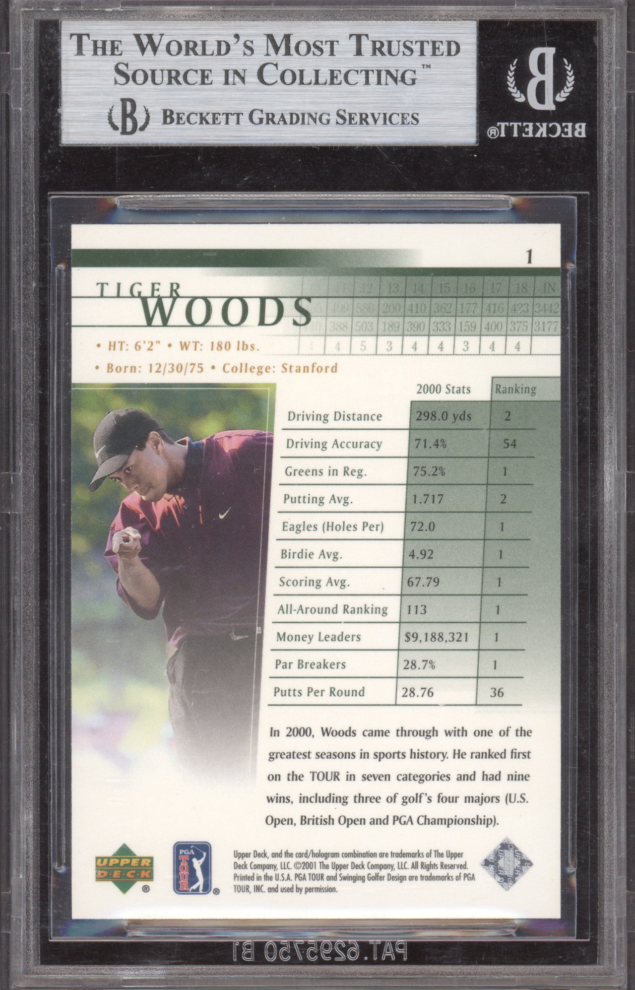 2001 Upper Deck Tiger Woods #1 BGS 9