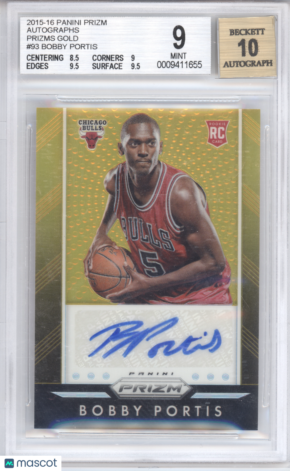 2015 Panini Prizm Bobby Portis P-BPT Gold Prizm Autograph 01/10 RC BGS 9 Auto 10