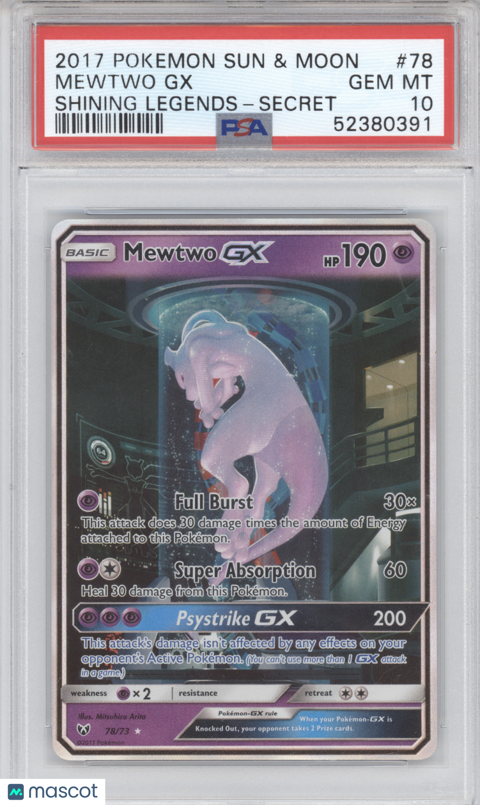 2017 Pokemon Sun & Moon Shining Legends Mewtwo GX PSA 10 #78/73