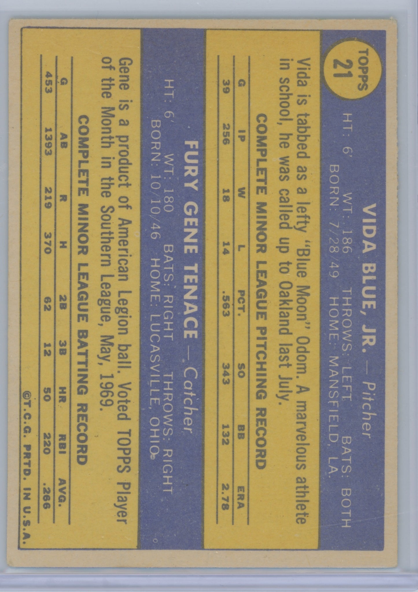 1970 Topps Gene Tenace Vida Blue #21 Rookie