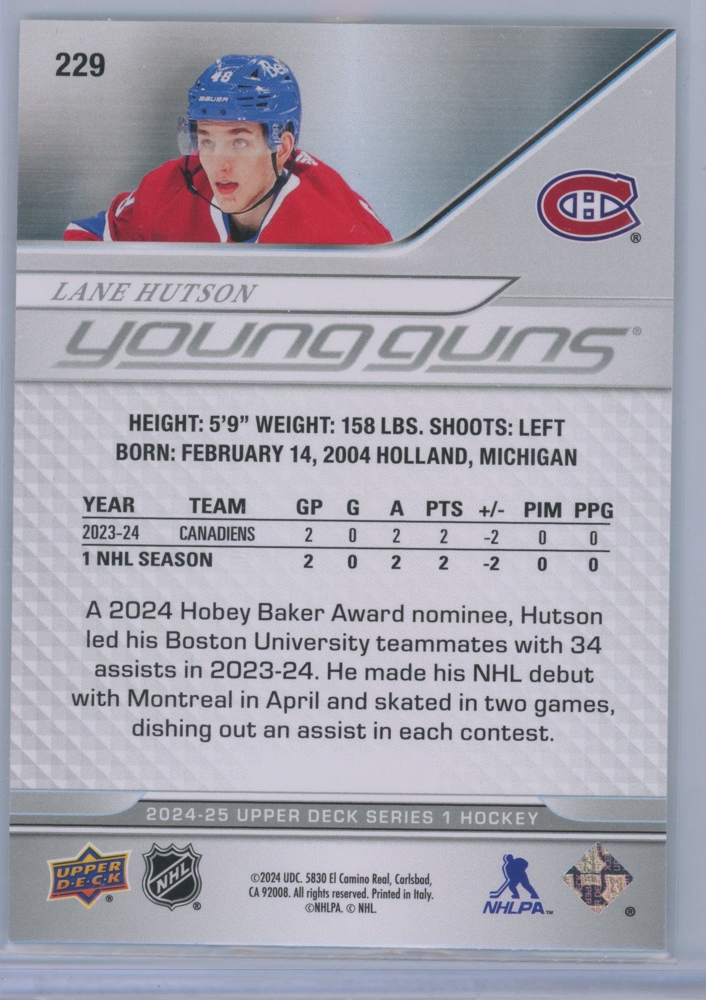 2024 Upper Deck Young Guns Lane Hutson #229