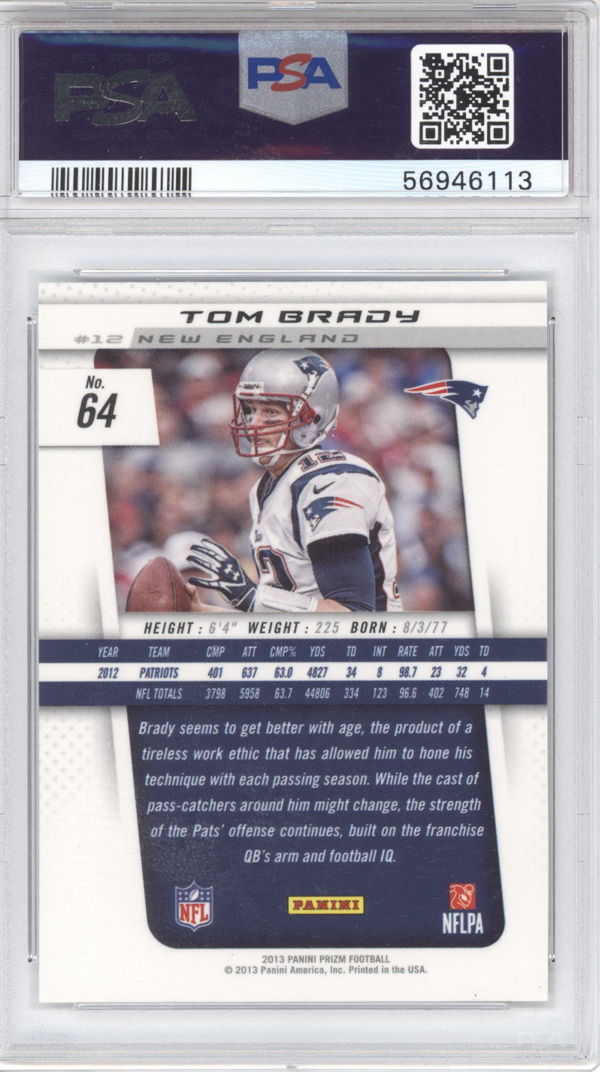 2013 Panini Prizm Tom Brady #64 PSA 10