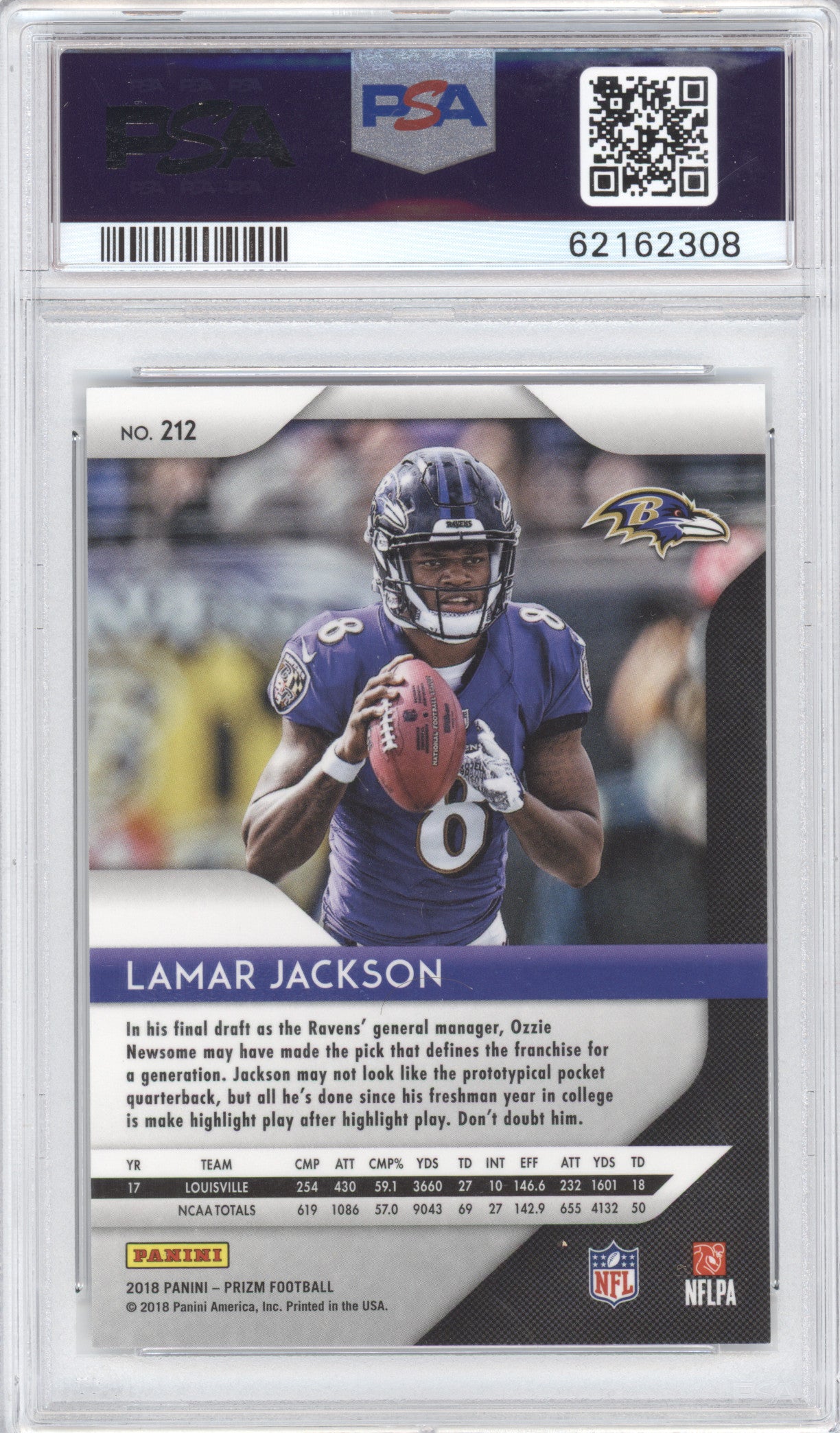 2018 Panini Prizm Lamar Jackson #212 RC PSA 10