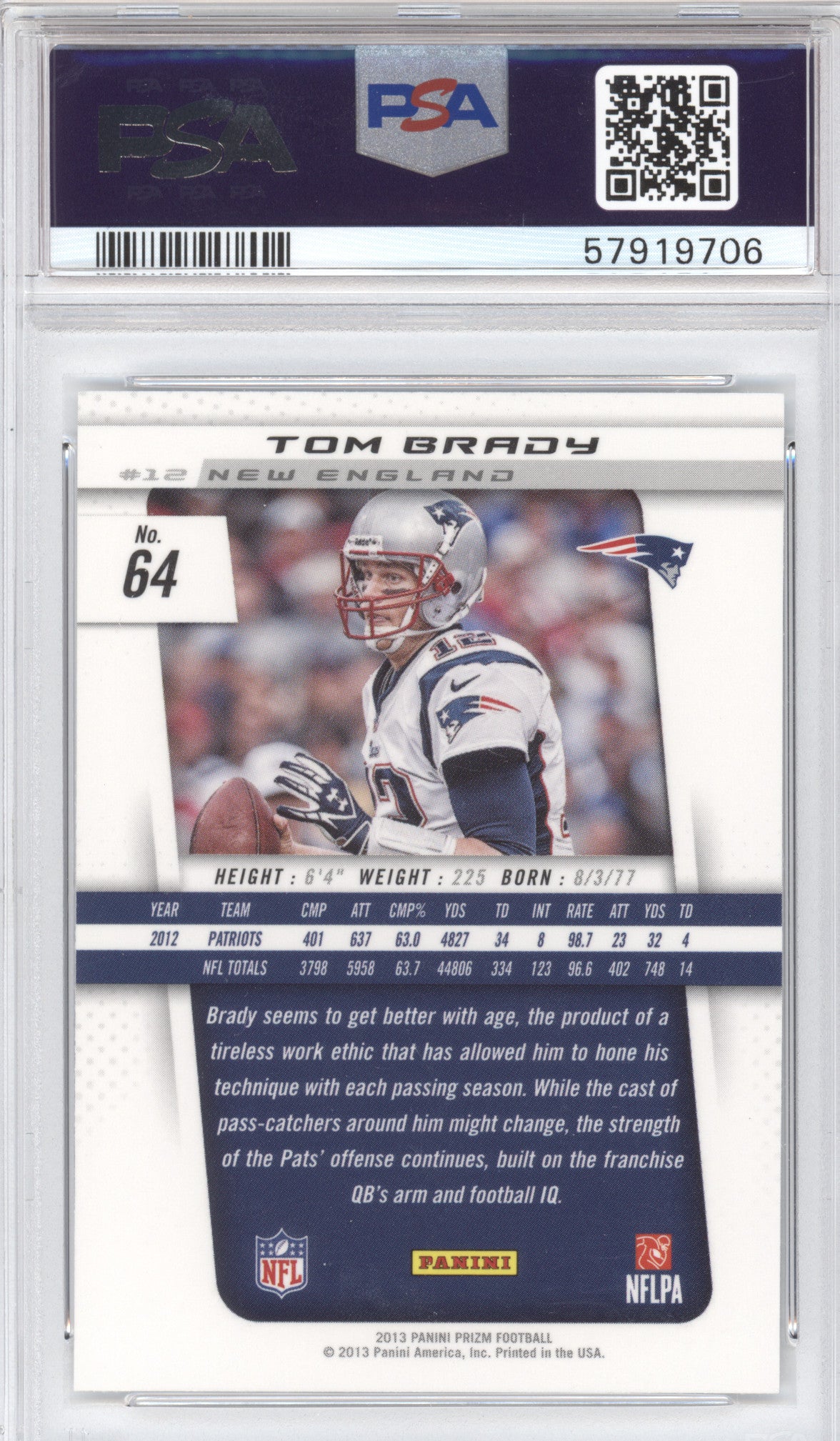 2013 Panini Prizm Tom Brady #64 PSA 10