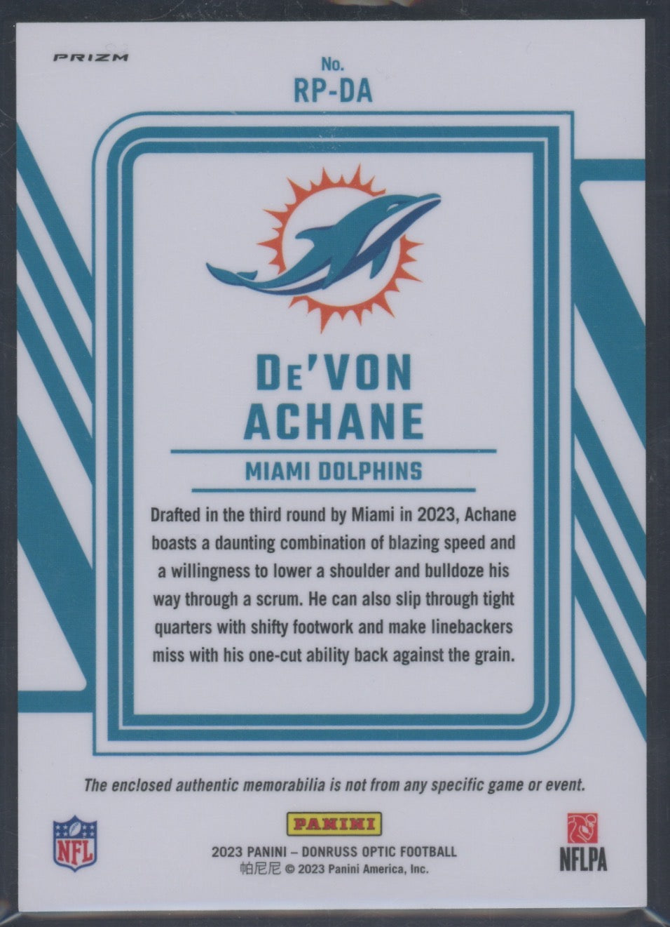 2023 Panini Donruss Optic De'Von Achane #RP-DA Blue Hyper Rookie Phenom