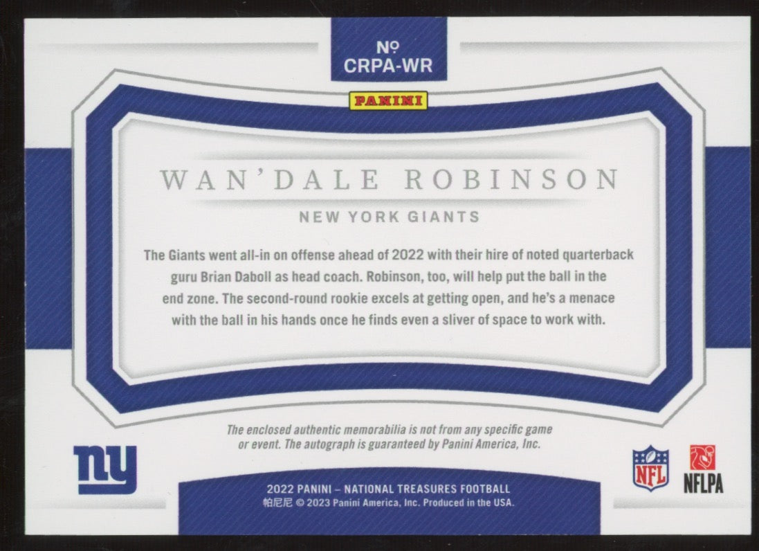 2023 2022 Panini National Treasures Wan'Dale Robinson #CRPA-WR 10/10