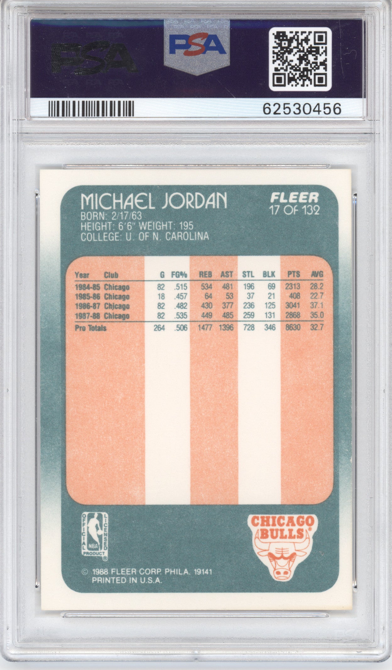 1988 Fleer Michael Jordan #17 PSA 8