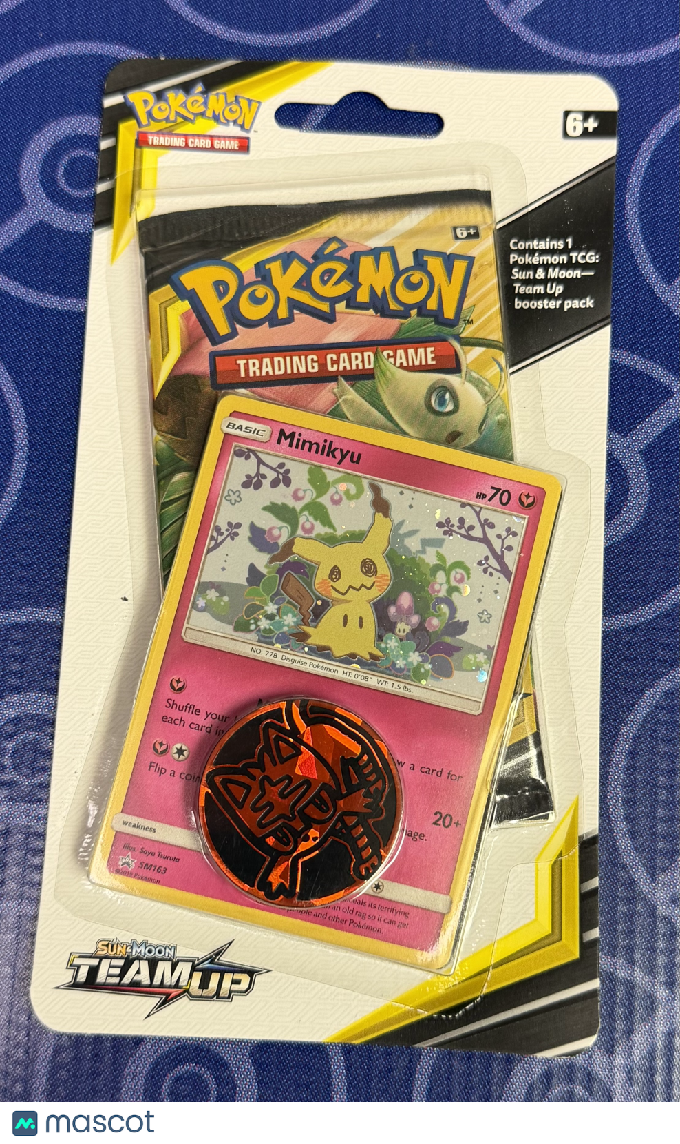 2019 Team Up Blister Booster Pack Mimikyu Promo Card Coin