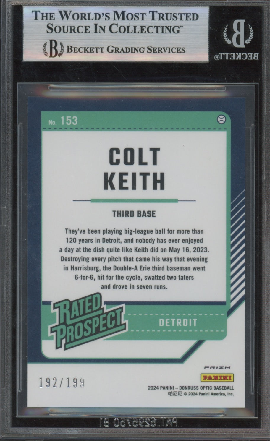 2024 Donruss Optic Colt Keith #153 Orange /199 BGS 9