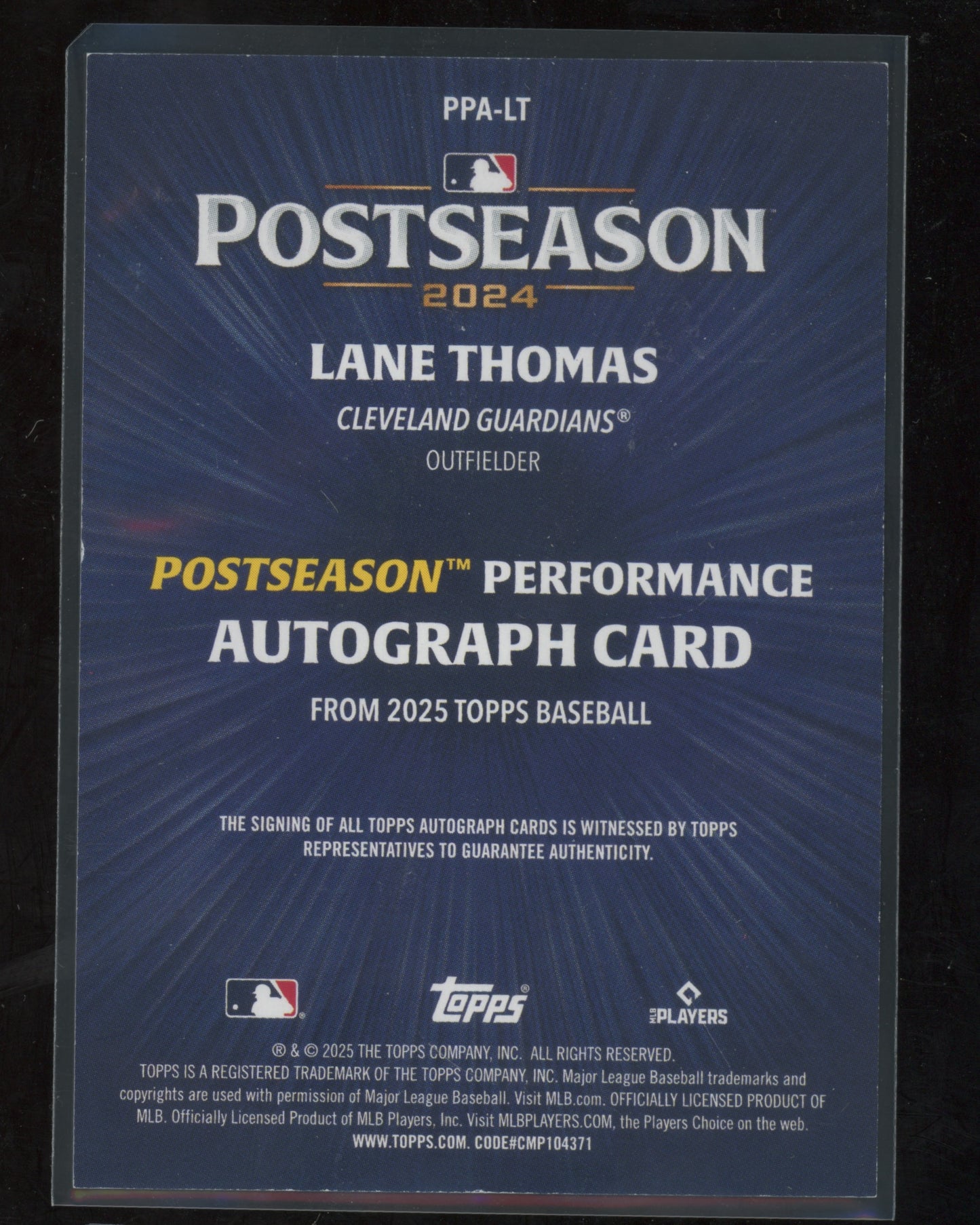 2025 Topps Postseason Performance Lane Thomas #PPA-LT Autograph 10/10