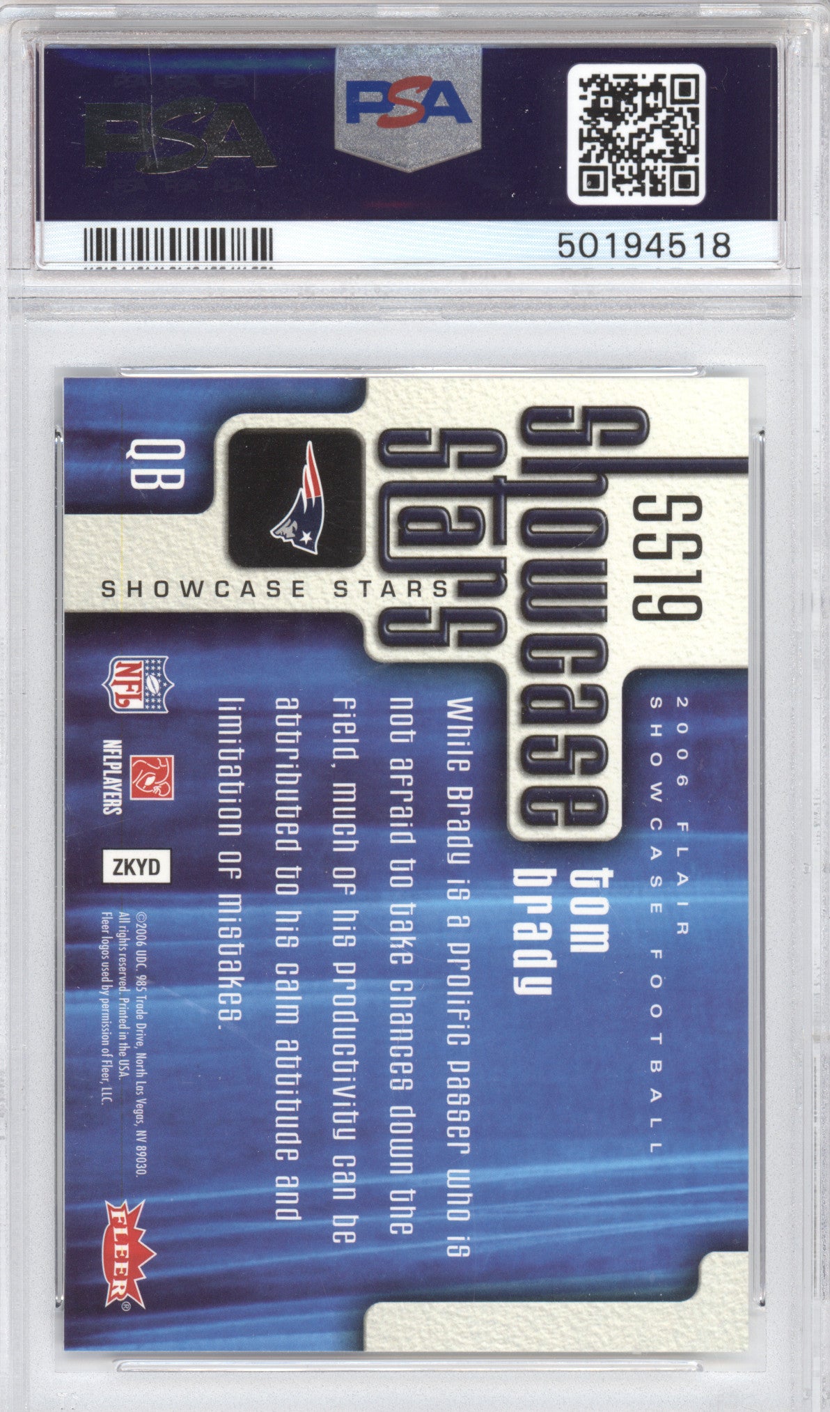 2006 Flair Showcase Showcase Stars Tom Brady #SS19 PSA 10