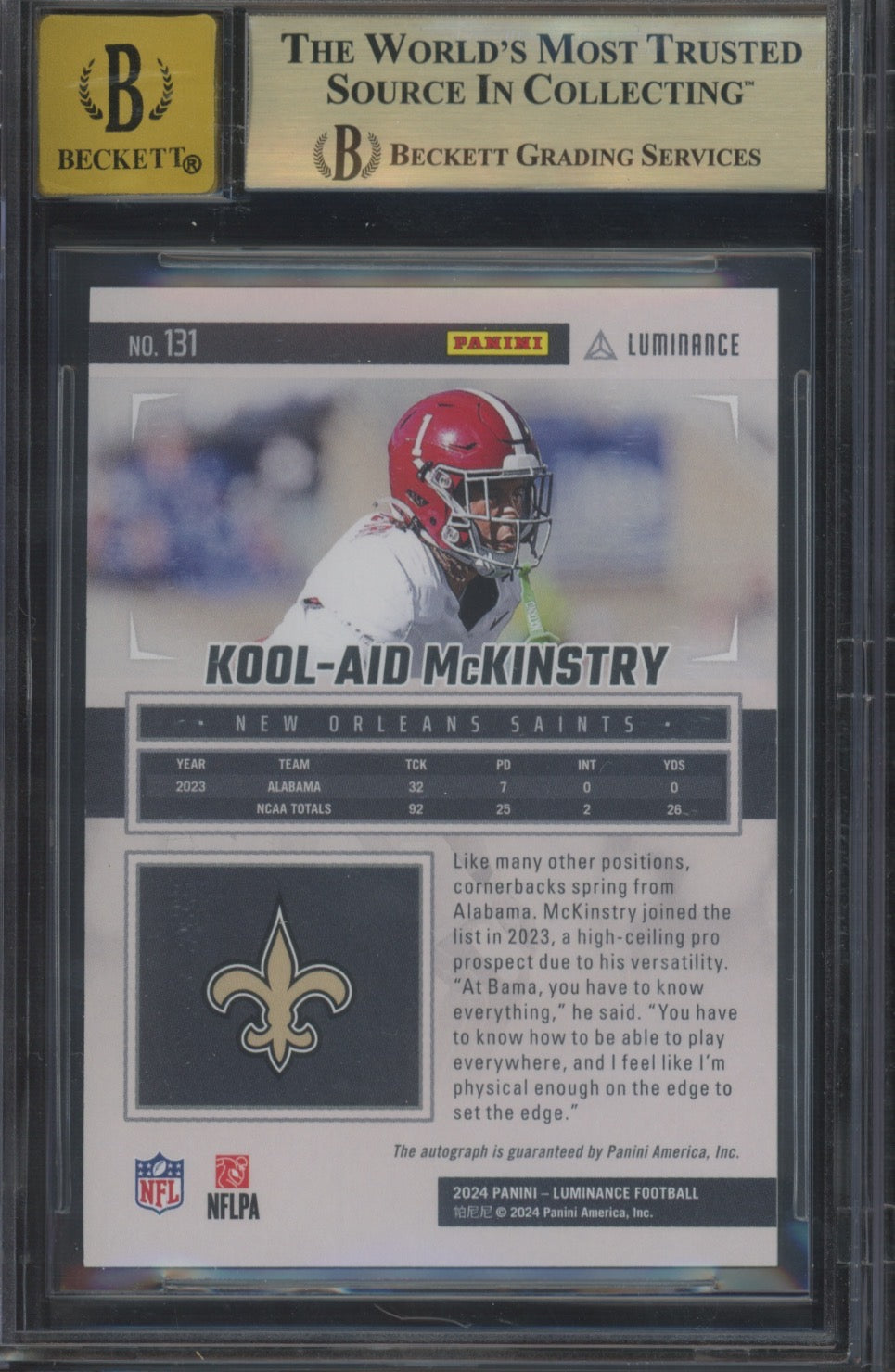 2024 Panini Luminance Kool-Aid McKinstry #131 Auto Green 18/25 BGS 9.5 Auto 10