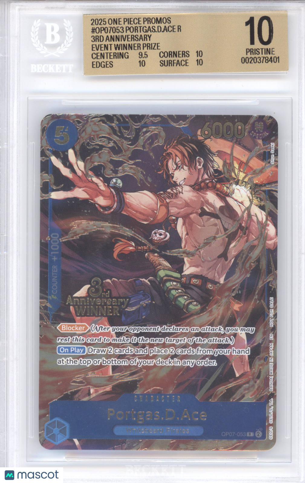 2025 One Piece Card Game Promos Portgas. D. Ace #OP07053 BGS 10