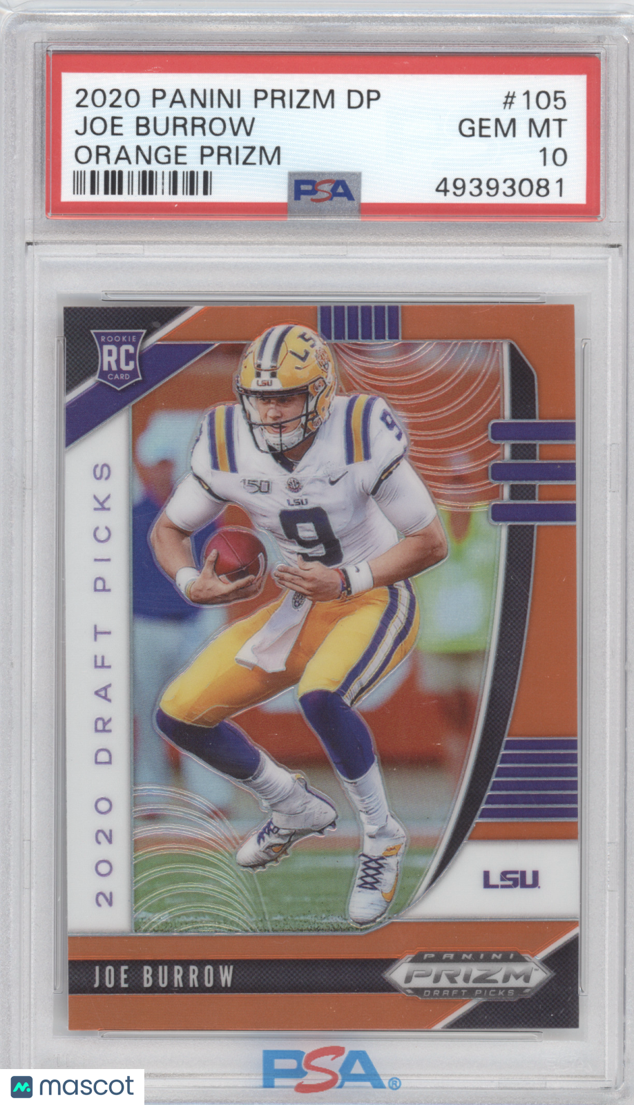 2020 Panini Prizm Draft Picks Joe Burrow #105 Orange PSA 10