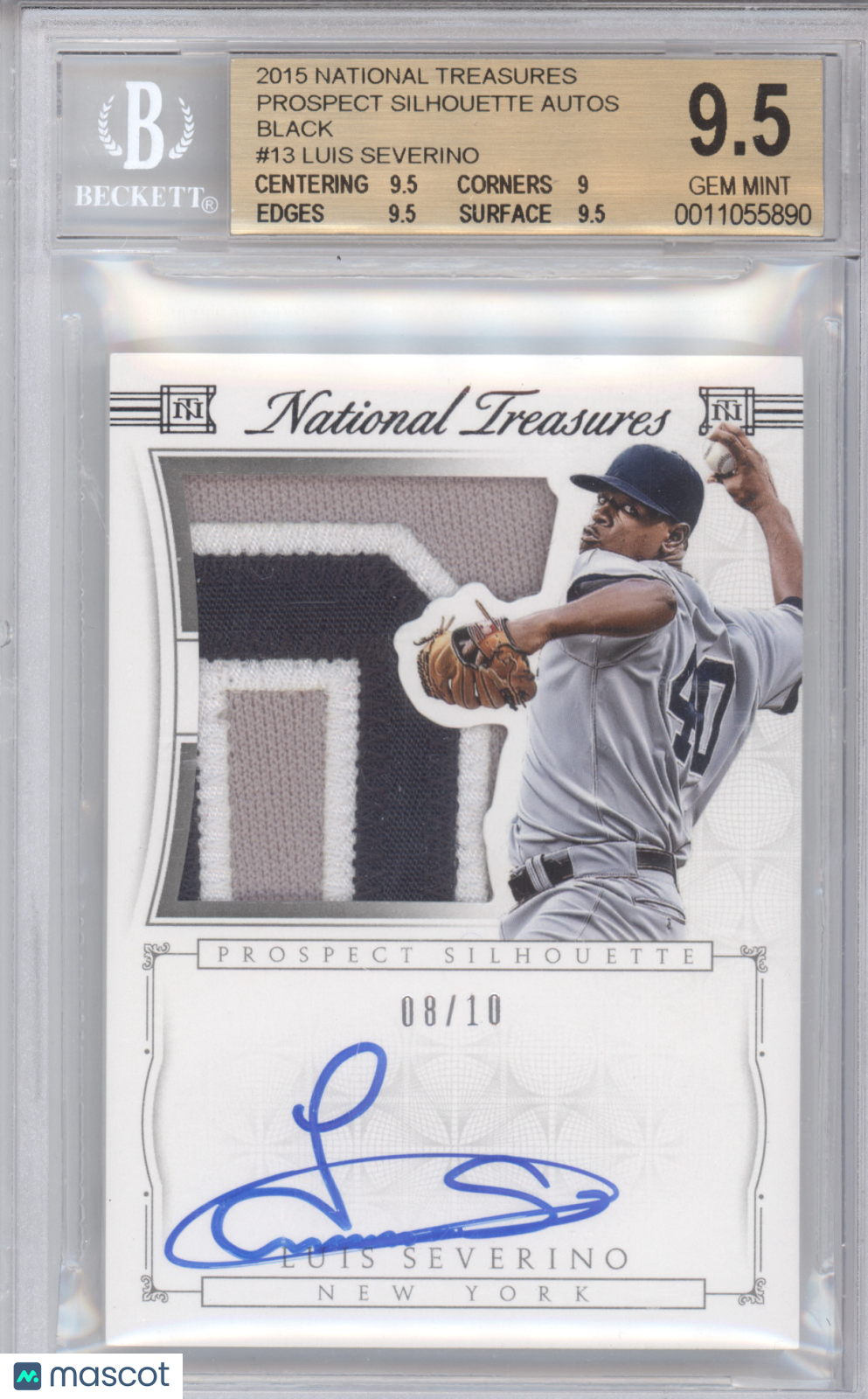2015 National Treasures Silhouette Auto Luis Severino #13 08/10 BGS 9.5 Auto 10