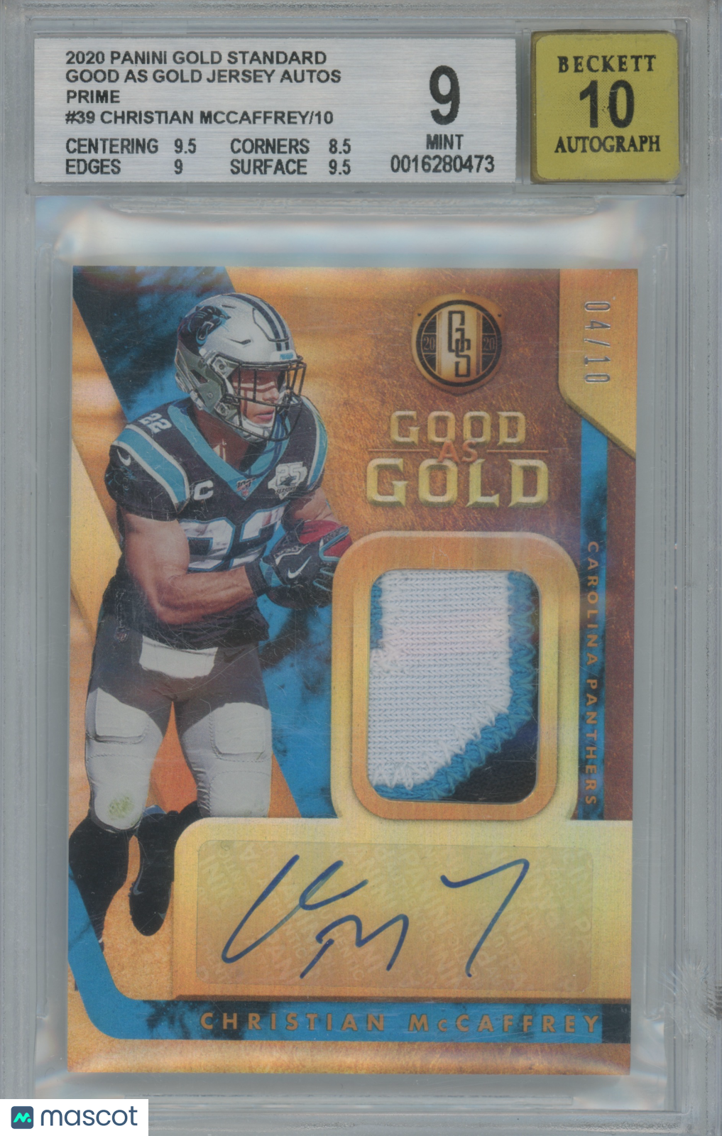 2020 Panini Gold Standard Good as Gold Auto C. McCaffrey #39 4/10 BGS 9 Auto 10