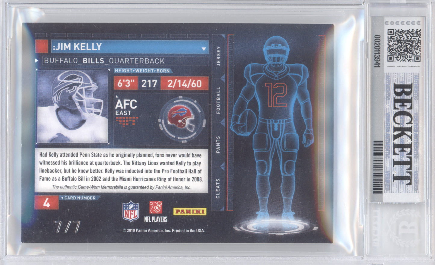 2010 Absolute Memorabilia Tools of the Trade Jim Kelly #4 7/7 BGS 8.5