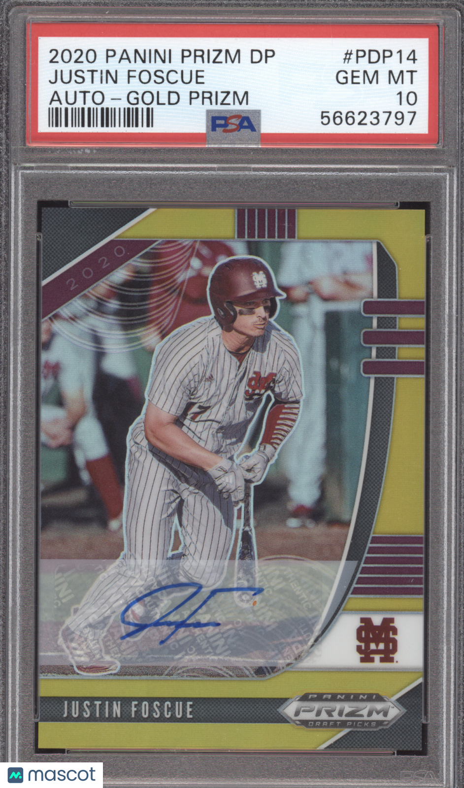 2020 Panini Prizm Draft Picks Justin Foscue #PDP14 Auto Gold 08/10 PSA 10