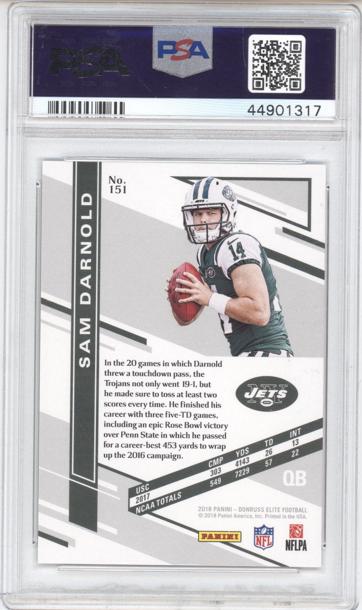 2018 Panini Donruss Elite Sam Darnold #151 Red RC 116/199 PSA 10