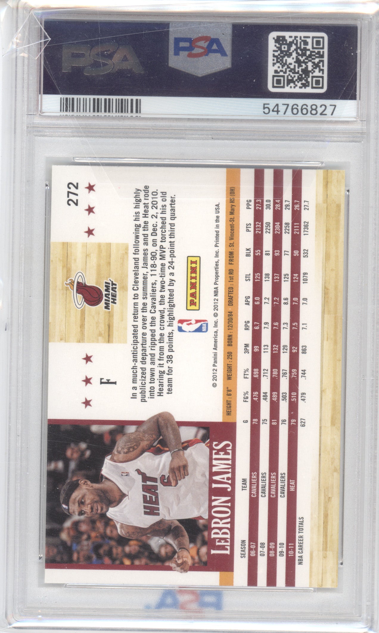 2011 Panini Hoops LeBron James #272 PSA 10