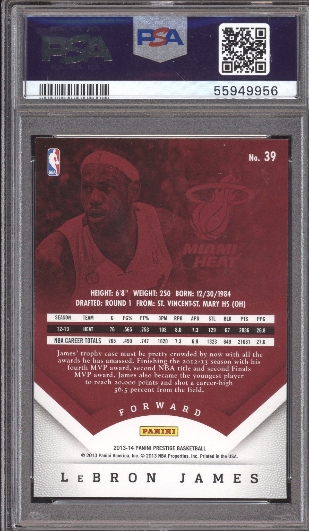 2013 Panini Prestige LeBron James #39 PSA 10