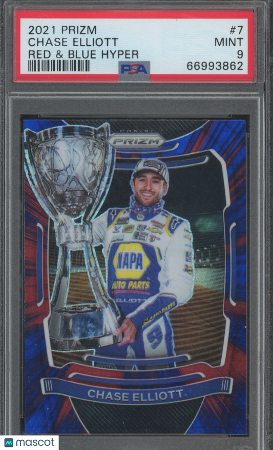 2021 Panini Prizm Chase Elliott #7 Red & Blue Hyper PSA 9
