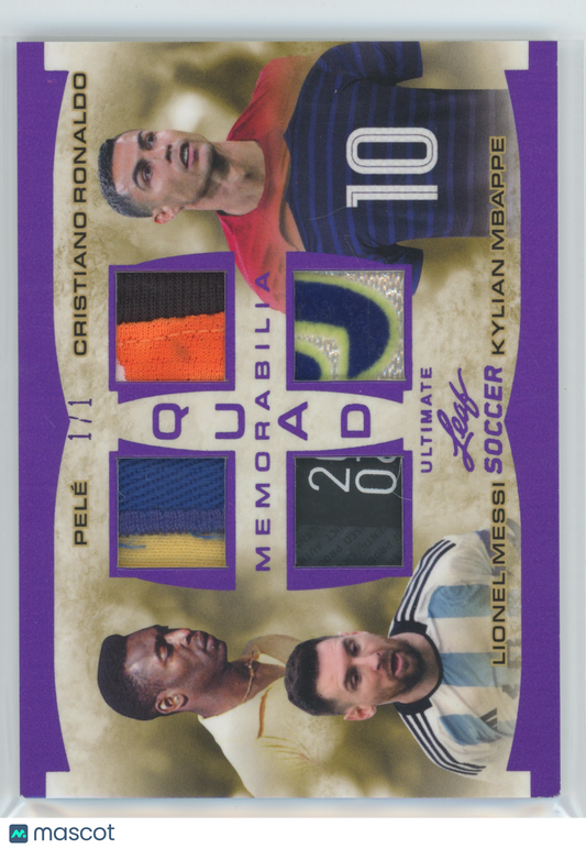 2023 Leaf Soccer Lionel Messi,Pelé,Cristiano Ronaldo,Kylian Mbappé UQM-12 1 of 1