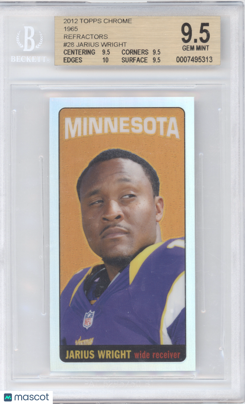 2012 Topps Chrome 1965 Refractors Jarius Wright #28 48/99 BGS 9.5