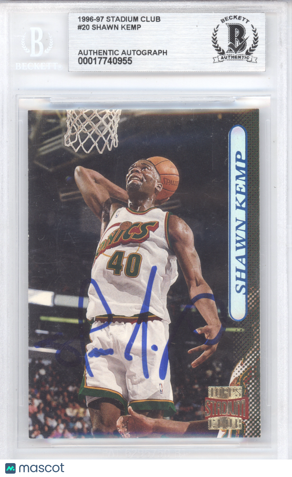 1996 Stadium Club Shawn Kemp #20 BGS 0 BAS Auto A