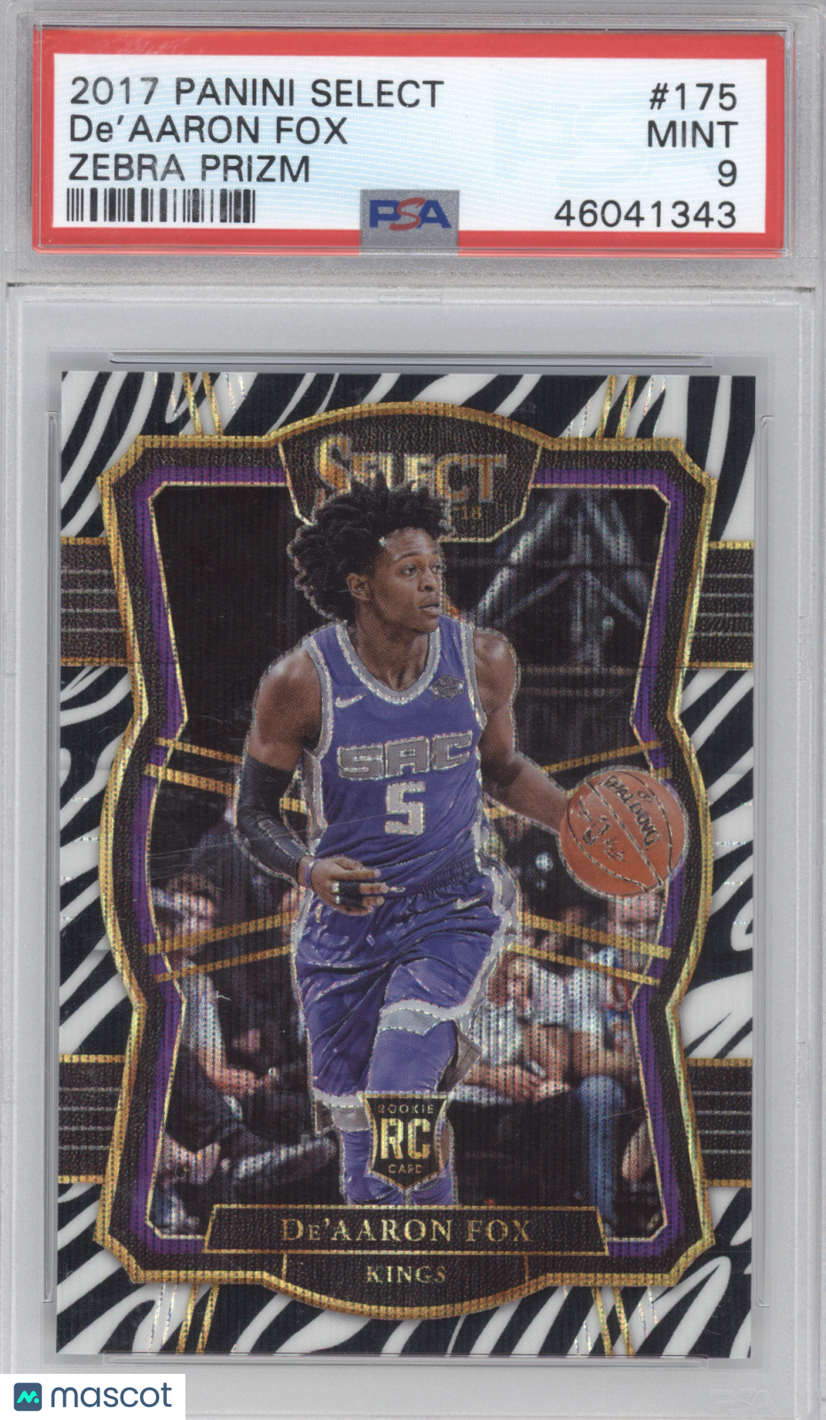 2017 Panini Select De'Aaron Fox #175 Zebra Prizm RC PSA 9