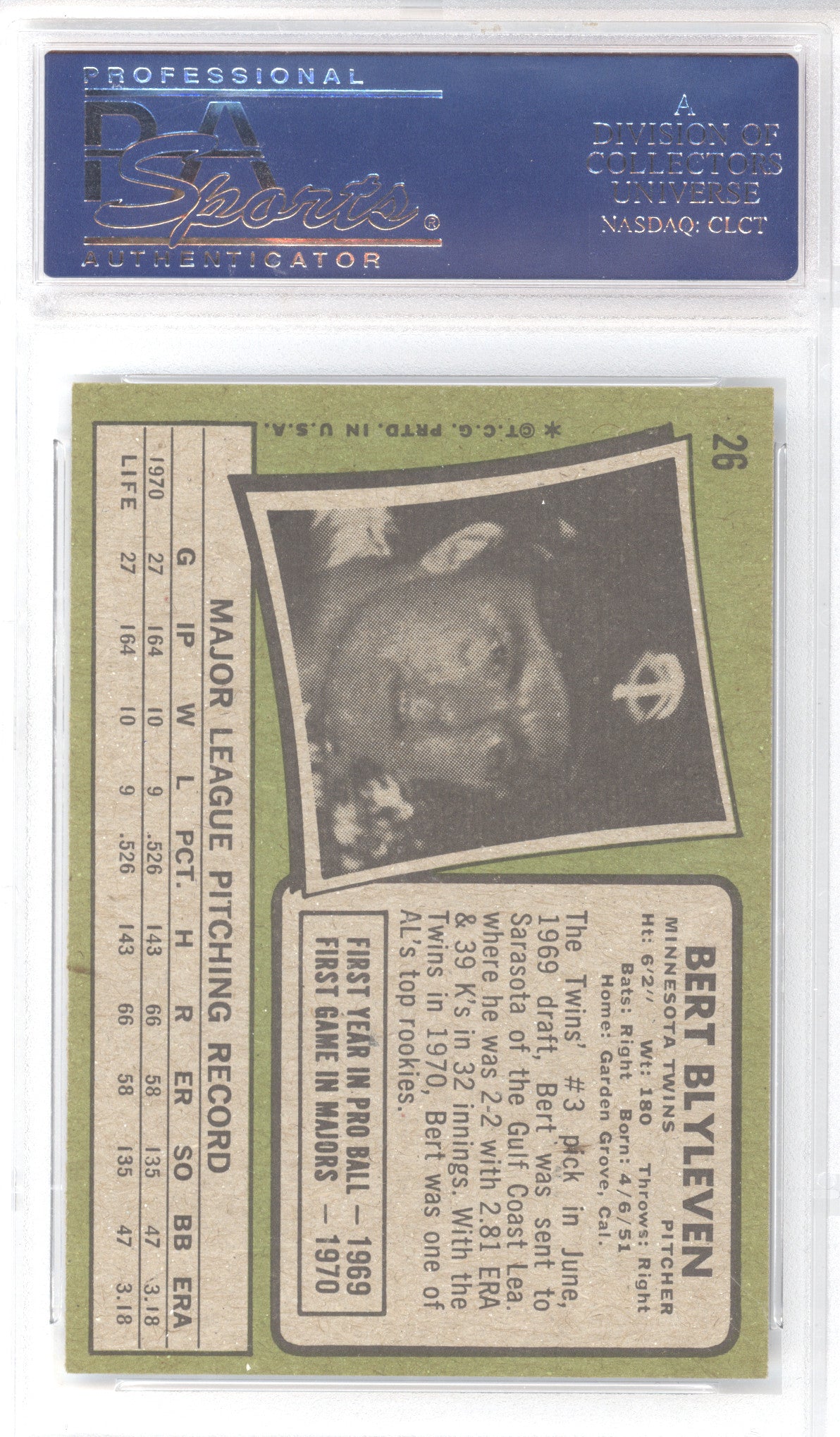 1971 Topps Bert Blyleven #26 PSA 7.5