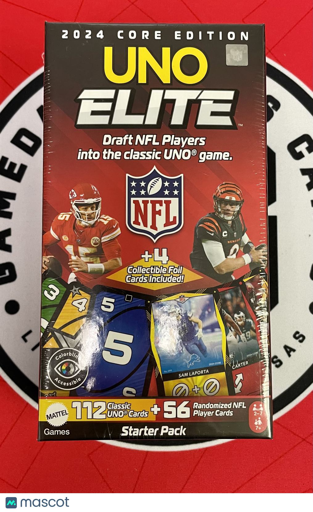 2024 UNO Elite NFL Card Game Starter (4 foil cards + 56 Player Cards)