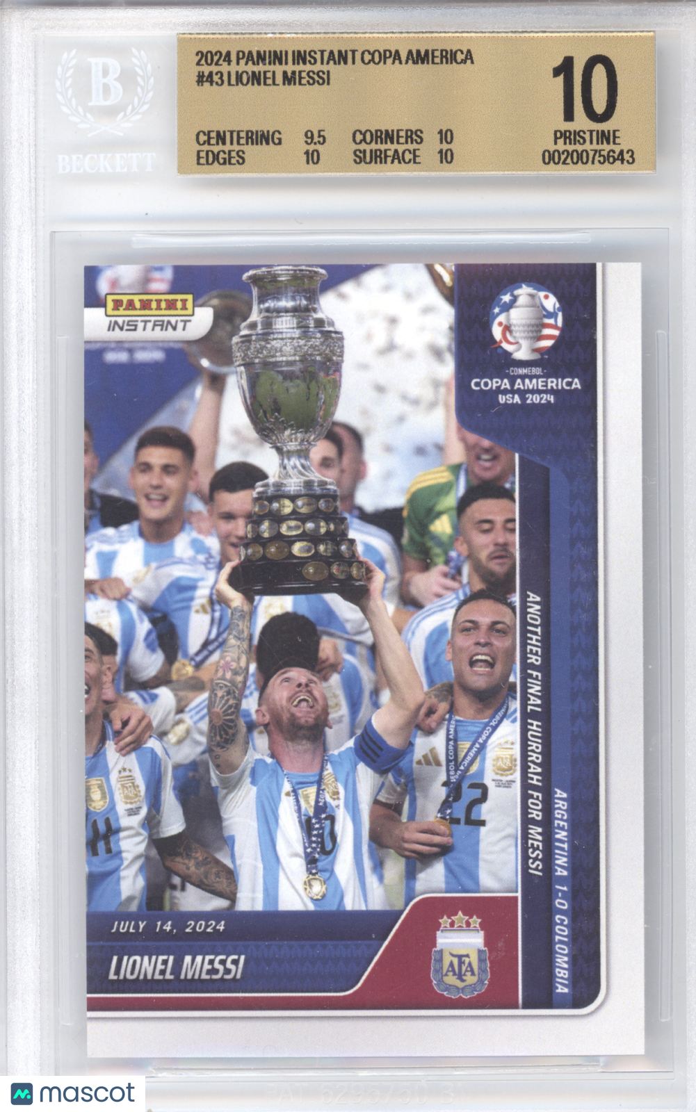 2024 Panini Instant Copa America Lionel Messi #43 /12674 BGS 10 Pristine