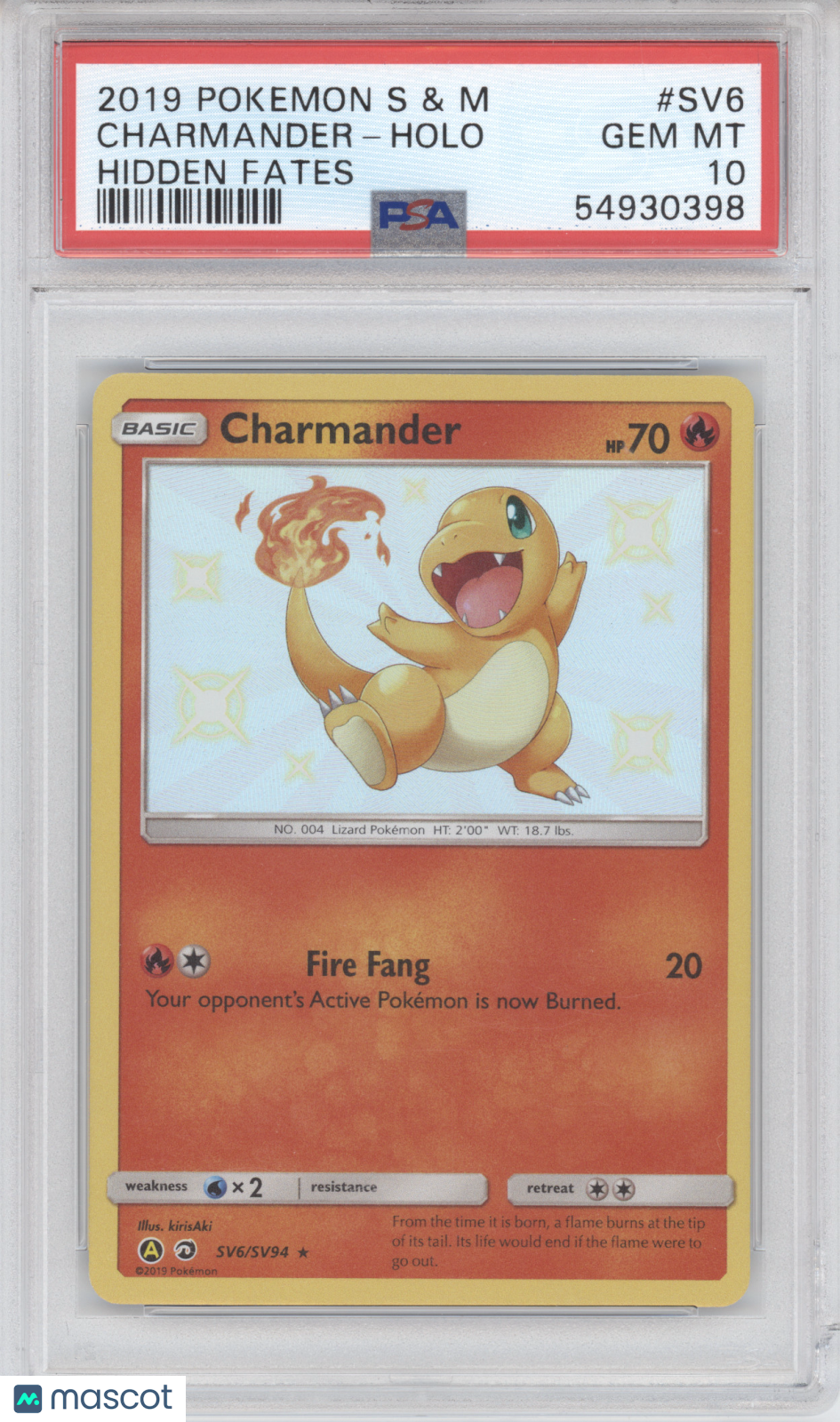 2019 Pokemon Sun & Moon Hidden Fates Charmander Holo PSA 10 #SV6/SV94