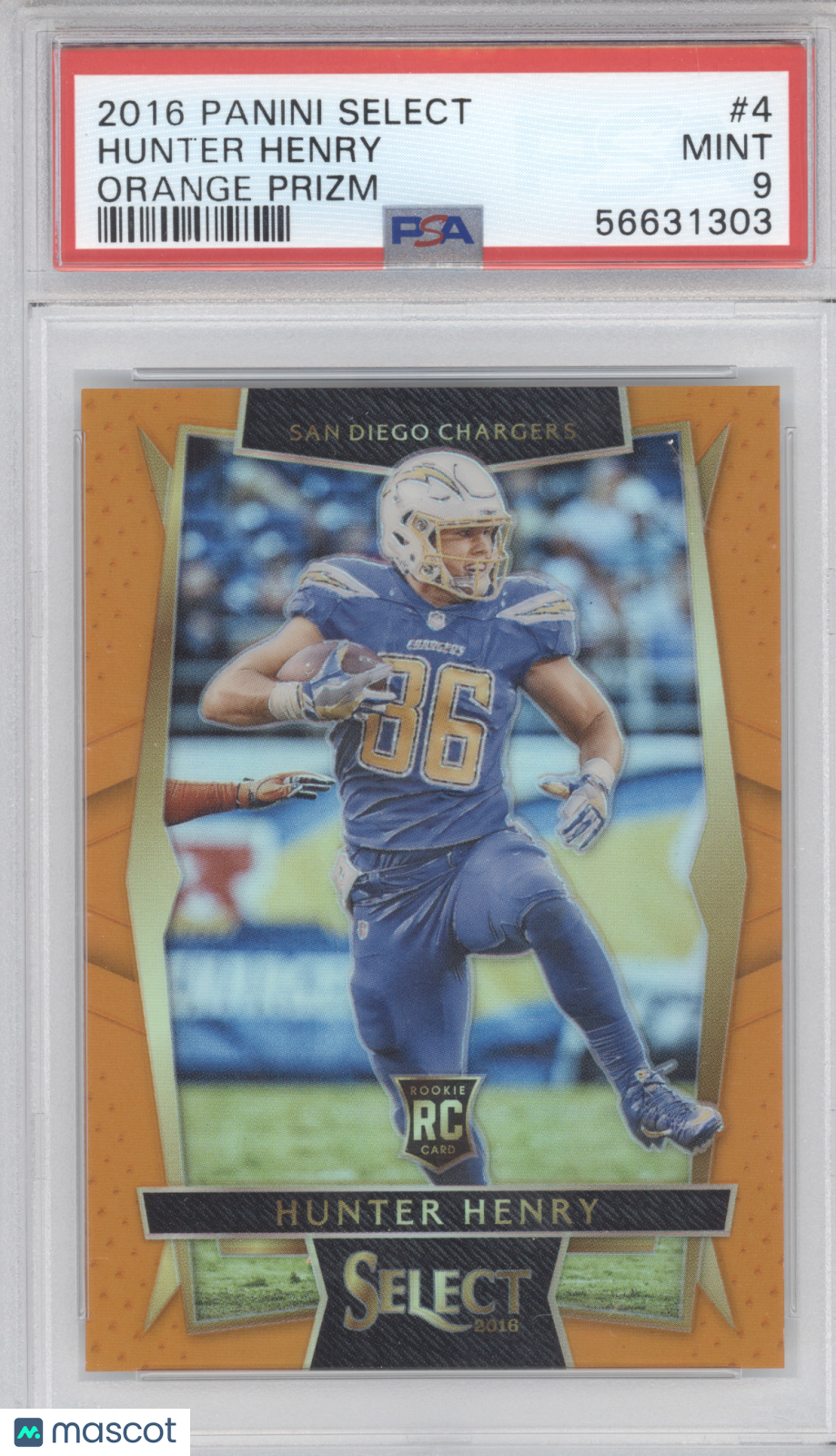 2016 Panini Select Hunter Henry #4 Orange Prizm 25/49 RC PSA 9