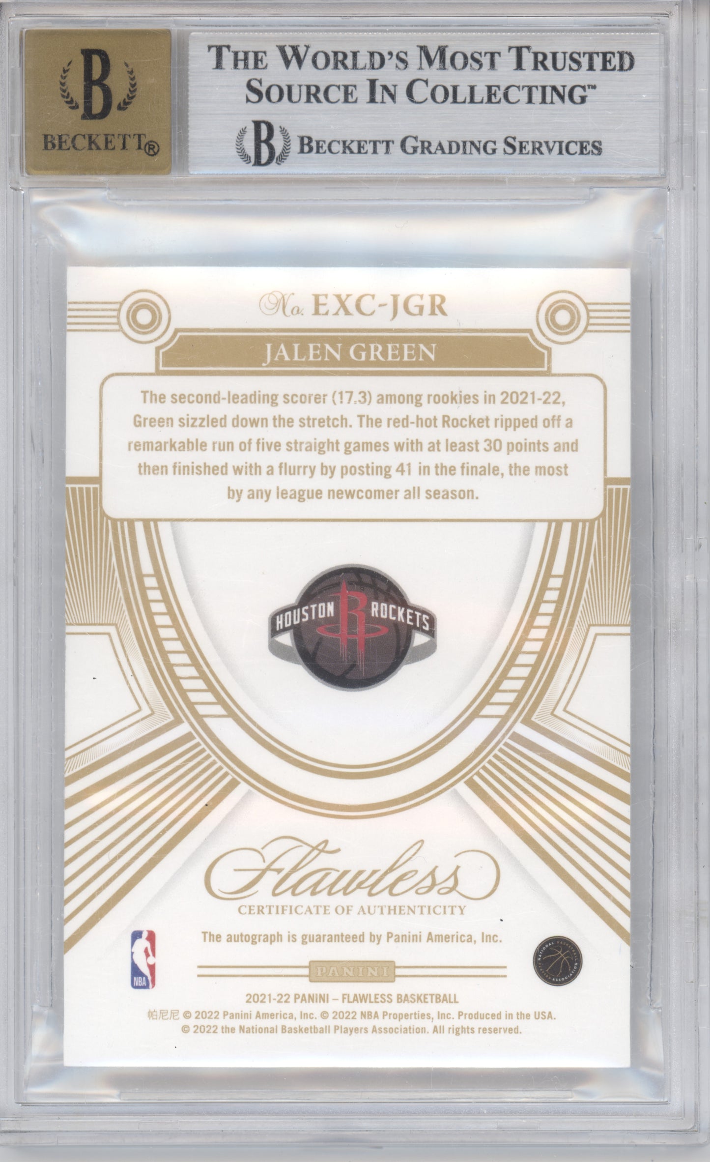 2021 Panini Flawless Jalen Green #EXC-JGR Excellence Sigs 16/25 BGS 8 Auto 10