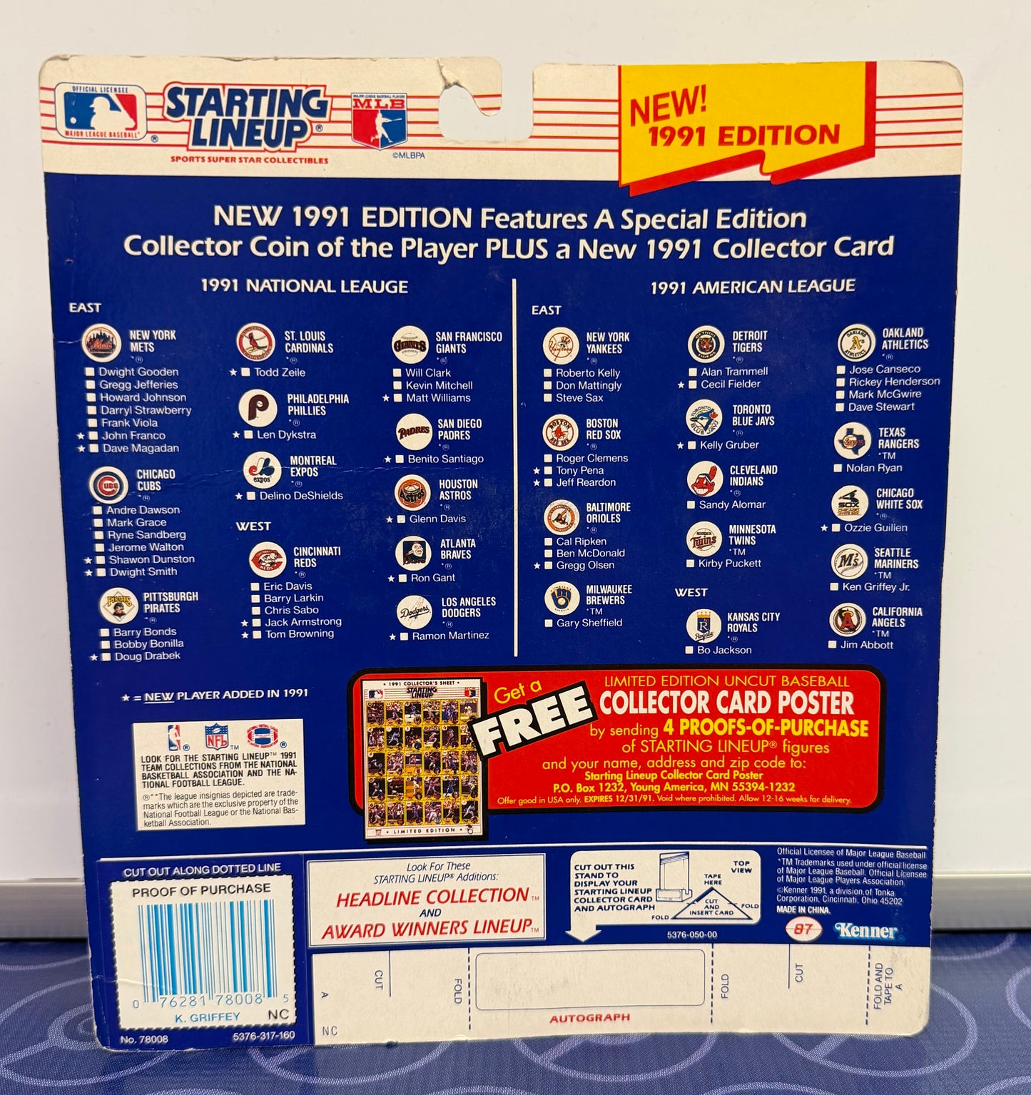 1991 Starting Lineup Baseball Ken Griffey Jr. w/coin & card