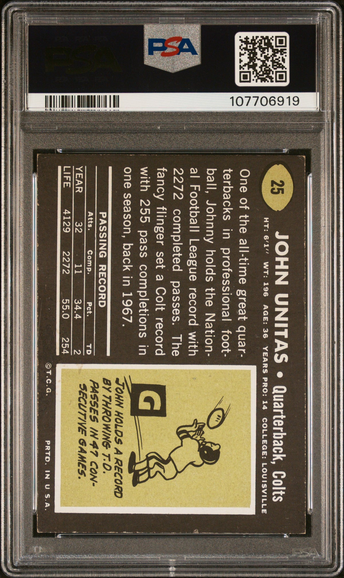 1969 Topps Johnny Unitas #25 PSA 5