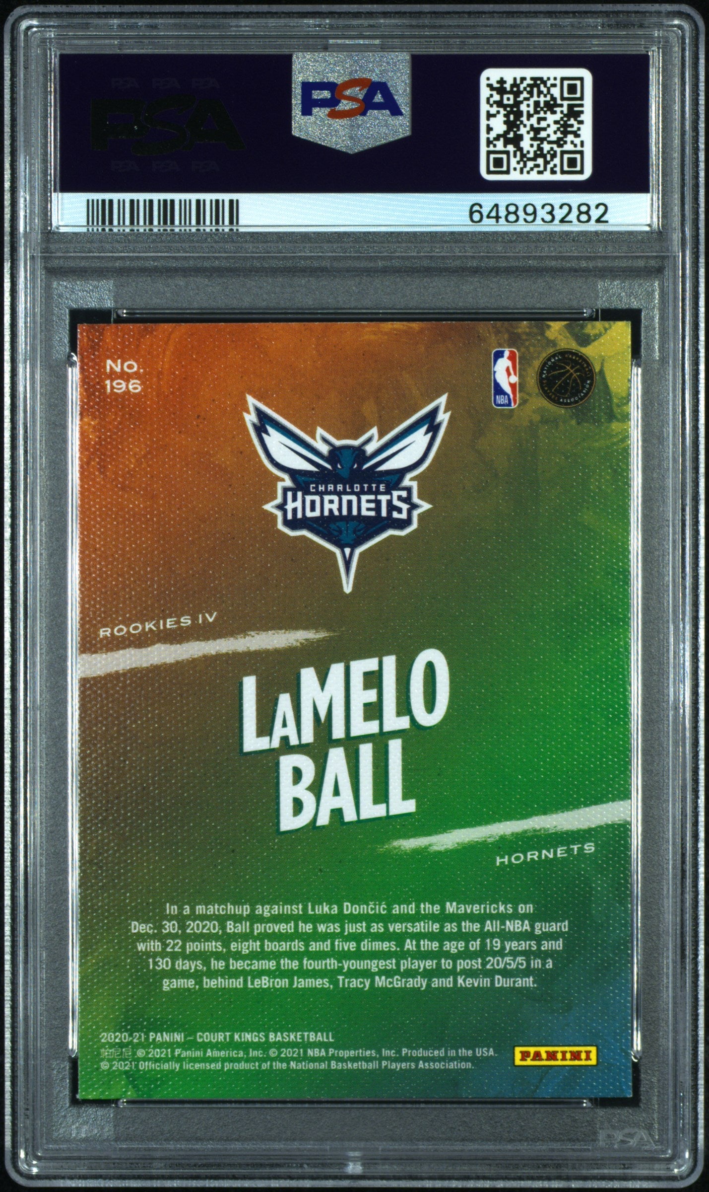 2020 Panini Court Kings Lamelo Ball #196 PSA 10