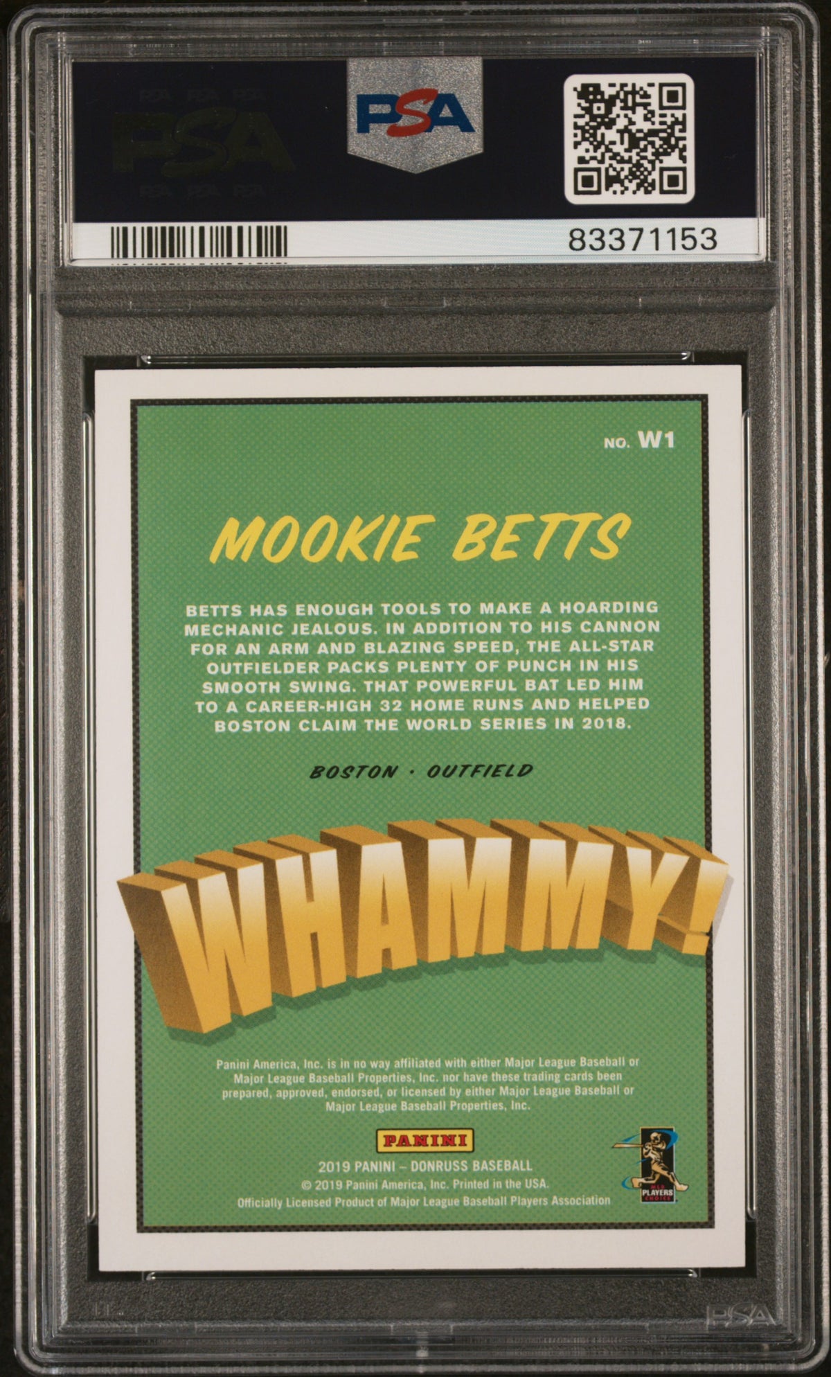 2019 Panini Donruss Whammy! Mookie Betts #W1 PSA 10